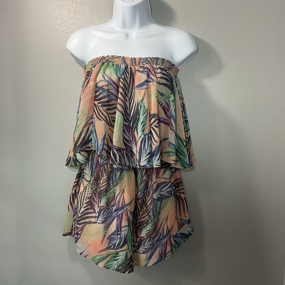 Show me your Mumu Palm Sunday print romper XS sheer